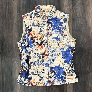 La Fee Maraboutee Puff Floral Snap Button Vest Sleeveless Zip Hand Pockets Sz 36